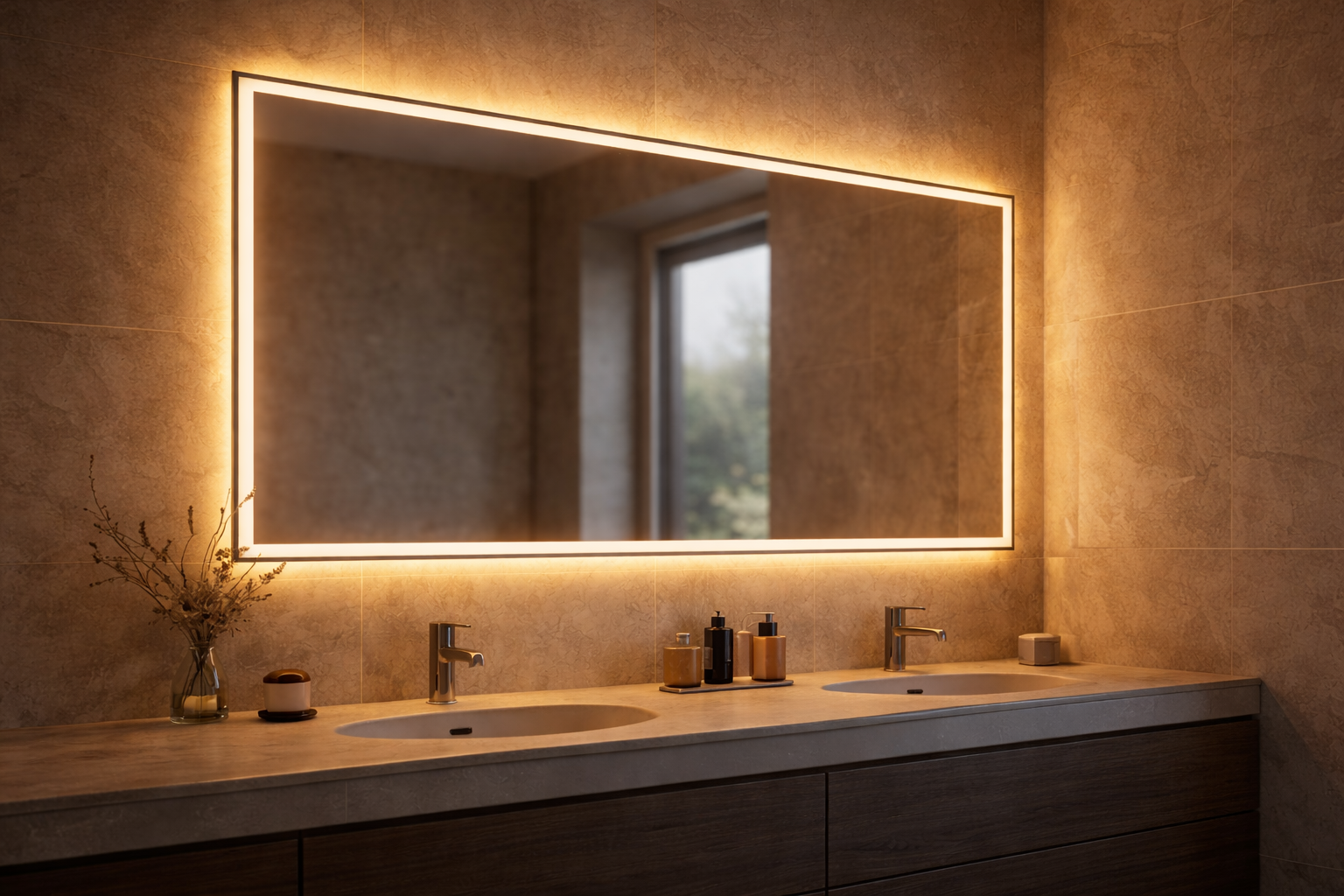 Spiegelintegration mit umlaufender LED Lichtlinie