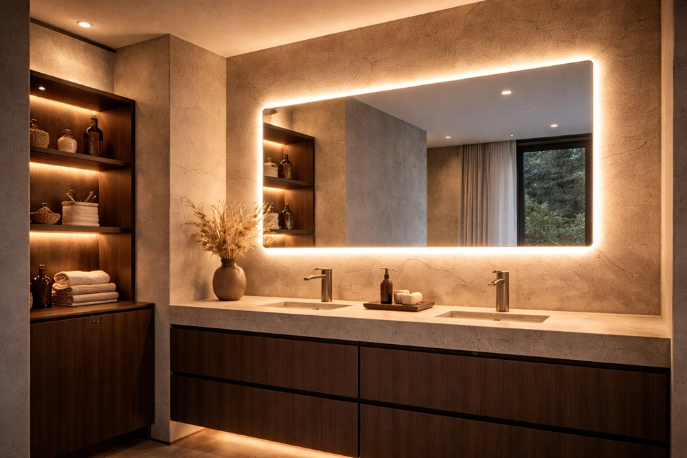 LED Spiegelbeleuchtung mit homogener Lichtlinie für moderne Badspiegel