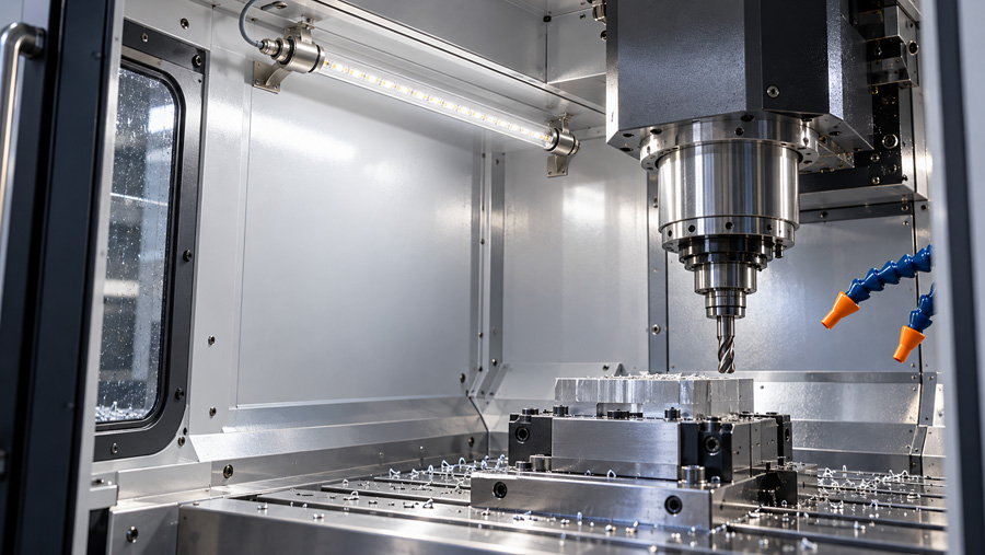 LED Maschinenleuchten beleuchten den Arbeitsraum einer CNC-Fräsmaschine LED Maschinenleuchten beleuchten den Arbeitsraum einer CNC-Fräsmaschine