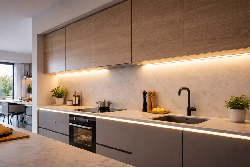 LED Streifen unter Oberschrank Küchenbeleuchtung und Griffmulde