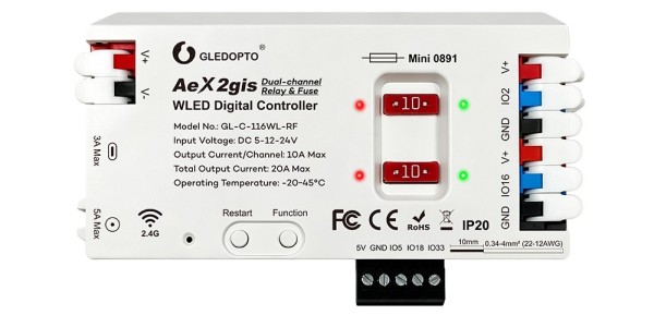 WLED LED-Pixel-Controller 2 Kanal/Relais Aux RF 48V