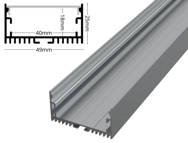LED-Aluprofil Maxi Aufbau eloxiert + Abmaße