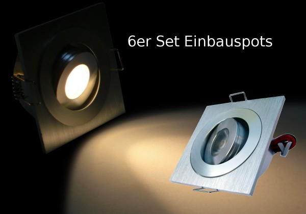 6er Set 2.3W LED Einbauspot quadratisch warmweiß